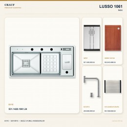 Crauf Lusso 1061 İnox 100×48 cm Evye + Lusso 4030 Çelik Batarya 5 Parça Premium Set
