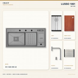 Crauf Lusso 1061 Mat Gri 100×48 cm Evye + Lusso 4030 Çelik (Mat Gri evye için nötr alternatif) Batarya 5 Parça Set
