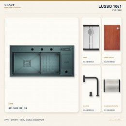 Crauf Lusso 1061 PVD Füme 100×48 cm Evye + Lusso 4030 PVD Füme Batarya 5 Parça Premium Set