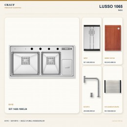 Crauf Lusso 1065 İnox 100×49 cm Evye + Lusso 4030 Çelik Batarya 5 Parça Premium Set