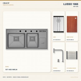Crauf Lusso 1065 Mat Gri 100×49 cm Evye + Lusso 4030 Çelik (Mat Gri evye için nötr alternatif) Batarya 5 Parça Set