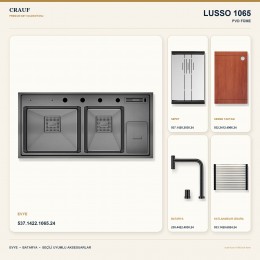 Crauf Lusso 1065 PVD Füme 100×49 cm Evye + Lusso 4030 PVD Füme Batarya 5 Parça Premium Set