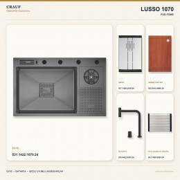 Crauf Lusso 1070 PVD Füme 76×48 cm Evye + Lusso 4030 PVD Füme Batarya 5 Parça Premium Set