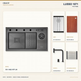 Crauf Lusso 1071 PVD Füme 84×48 cm Evye + Lusso 4030 PVD Füme Batarya 5 Parça Premium Set