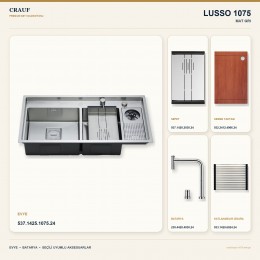 Crauf Lusso 1075 Mat Gri 100×50 cm Evye + Lusso 4030 Çelik (Mat Gri evye için nötr alternatif) Batarya 5 Parça Set