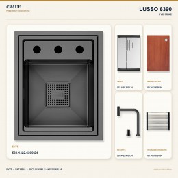 Crauf Lusso 6390 PVD Füme 38×47 cm Evye + Lusso 4030 PVD Füme Batarya 5 Parça Premium Set