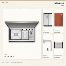 Crauf Lusso 6395 İnox 88×50 cm Evye + Lusso 4030 Çelik Batarya 5 Parça Premium Set