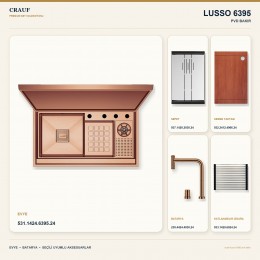 Crauf Lusso 6395 PVD Bakır 88×50 cm Evye + Lusso 4030 PVD Bakır Batarya 5 Parça Premium Set