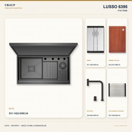 Crauf Lusso 6395 PVD Füme 88×50 cm Evye + Lusso 4030 PVD Füme Batarya 5 Parça Premium Set