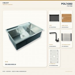 Crauf Poli 6302 PVD Füme 68×51 cm Evye + Pesce 4060 PVD Füme Batarya 6 Parça Premium Set