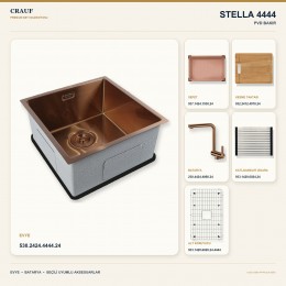 Crauf Stella 4444 PVD Bakır 44×44 cm Evye + Pesce 4060 PVD Bakır Batarya 6 Parça Premium Set