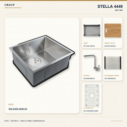 Crauf Stella 4449 Mat Gri 49×44 cm Evye + Pesce 4060 Çelik Batarya 6 Parça Set