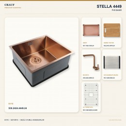 Crauf Stella 4449 PVD Bakır 49×44 cm Evye + Pesce 4060 PVD Bakır Batarya 6 Parça Premium Set
