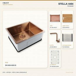 Crauf Stella 4454 PVD Bakır 54×44 cm Evye + Pesce 4060 PVD Bakır Batarya 6 Parça Premium Set