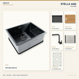 Crauf Stella 4454 PVD Füme 54×44 cm Evye + Pesce 4060 PVD Füme Batarya 6 Parça Premium Set