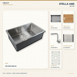 Crauf Stella 4465 Mat Gri 65×44 cm Evye + Pesce 4060 Çelik Batarya 6 Parça Set