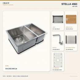 Crauf Stella 4563 Mat Gri 63×45 cm Evye + Pesce 4060 Çelik Batarya 6 Parça Set