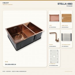 Crauf Stella 4563 PVD Bakır 63×45 cm Evye + Pesce 4060 PVD Bakır Batarya 6 Parça Premium Set