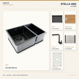 Crauf Stella 4563 PVD Füme 63×45 cm Evye + Pesce 4060 PVD Füme Batarya 6 Parça Premium Set