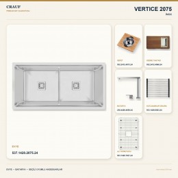 Crauf Vertice 2075 İnox 101,6×50,8 cm Evye + Vertice 4050 Çelik Batarya 6 Parça Premium Set