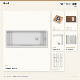 Crauf Vertice 2080 İnox 127×48,2 cm Evye + Vertice 4050 Çelik Batarya 6 Parça Premium Set