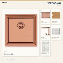 Crauf Vertice 4848 PVD Bakır 48×48 cm Evye + Vertice 4050 PVD Bakır Batarya 6 Parça Premium Set