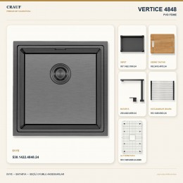 Crauf Vertice 4848 PVD Füme 48×48 cm Evye + Vertice 4050 PVD Füme Batarya 6 Parça Premium Set