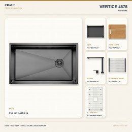 Crauf Vertice 4875 PVD Füme 75×48 cm Evye + Vertice 4050 PVD Füme Batarya 6 Parça Premium Set