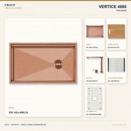 Crauf Vertice 4880 PVD Bakır 80×48 cm Evye + Vertice 4050 PVD Bakır Batarya 6 Parça Premium Set