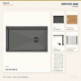 Crauf Vertice 4880 PVD Füme 80×48 cm Evye + Vertice 4050 PVD Füme Batarya 6 Parça Premium Set