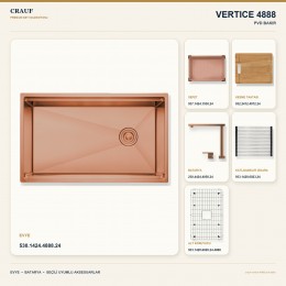 Crauf Vertice 4888 PVD Bakır 88×48 cm Evye + Vertice 4050 PVD Bakır Batarya 6 Parça Premium Set