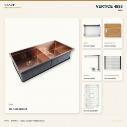 Crauf Vertice 4895 İnox 95×48 cm Evye + Vertice 4050 Çelik Batarya 6 Parça Premium Set