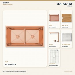 Crauf Vertice 4895 PVD Bakır 95×48 cm Evye + Vertice 4050 PVD Bakır Batarya 6 Parça Premium Set