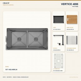 Crauf Vertice 4895 PVD Füme 95×48 cm Evye + Vertice 4050 PVD Füme Batarya 6 Parça Premium Set