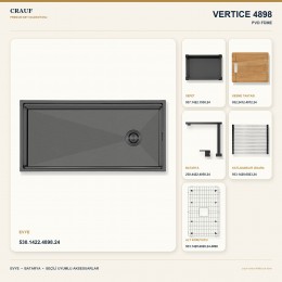 Crauf Vertice 4898 PVD Füme 98×48 cm Evye + Vertice 4050 PVD Füme Batarya 6 Parça Premium Set