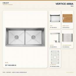 Crauf Vertice 4898A İnox 98×48 cm Evye + Vertice 4050 Çelik Batarya 6 Parça Premium Set