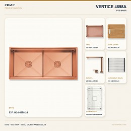 Crauf Vertice 4898A PVD Bakır 98×48 cm Evye + Vertice 4050 PVD Bakır Batarya 6 Parça Premium Set
