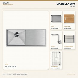 Crauf Via Bella 6071 Mat Gri Evye + Pesce 4060 Çelik Batarya 6 Parça Set