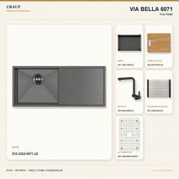 Crauf Via Bella 6071 PVD Füme 80×45 cm Evye + Pesce 4060 PVD Füme Batarya 6 Parça Premium Set
