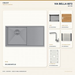 Crauf Via Bella 6072 Mat Gri Evye + Pesce 4060 Çelik Batarya 6 Parça Set
