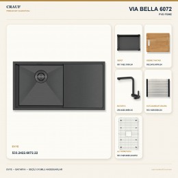 Crauf Via Bella 6072 PVD Füme 86×45 cm Evye + Pesce 4060 PVD Füme Batarya 6 Parça Premium Set