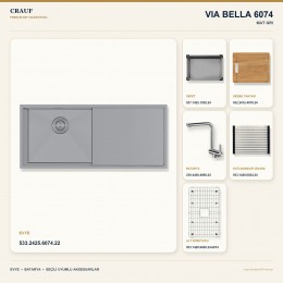 Crauf Via Bella 6074 Mat Gri Evye + Pesce 4060 Çelik Batarya 6 Parça Set
