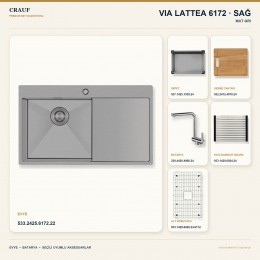 Crauf Via Lattea 6172 Sağ Mat Gri Evye + Pesce 4060 Çelik Batarya 6 Parça Set