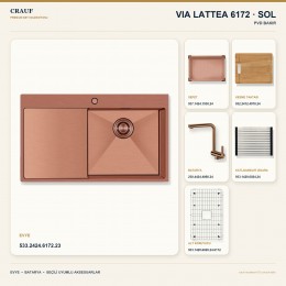Crauf Via Lattea 6172 Sol PVD Bakır 86×51 cm Evye + Pesce 4060 PVD Bakır Batarya 6 Parça Premium Set