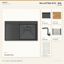 Crauf Via Lattea 6172 Sol PVD Füme 86×51 cm Evye + Pesce 4060 PVD Füme Batarya 6 Parça Premium Set