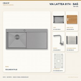 Crauf Via Lattea 6174 Sağ Mat Gri Evye + Pesce 4060 Çelik Batarya 6 Parça Set