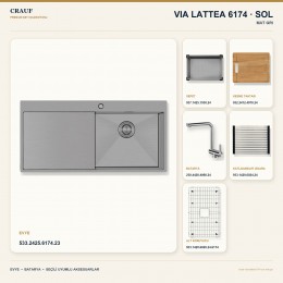 Crauf Via Lattea 6174 Sol Mat Gri Evye + Pesce 4060 Çelik Batarya 6 Parça Set