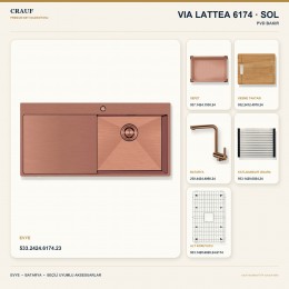 Crauf Via Lattea 6174 Sol PVD Bakır 100×51 cm Evye + Pesce 4060 PVD Bakır Batarya 6 Parça Premium Set