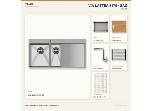 Crauf Via Lattea 6175 Sağ Mat Gri Evye + Pesce 4060 Çelik Batarya 6 Parça Set