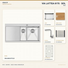 Crauf Via Lattea 6175 Sol İnox 100×51 cm Evye + Pesce 4060 Çelik Batarya 6 Parça Premium Set